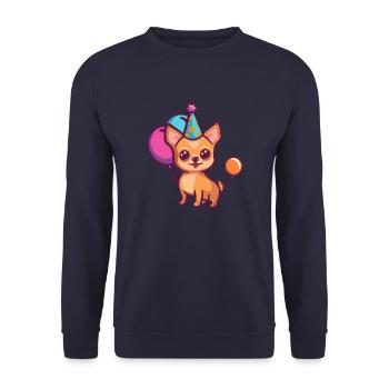 Chihuahua Hunde Geburtstag Comic - Unisex Pullover - Navy - Vorne - Alina (178cm) & Michal (187cm)