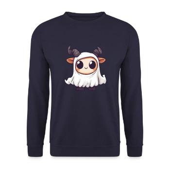 Bergziege Halloween Lustig Geist - Unisex Pullover - Navy - Vorne - Alina (178cm) & Michal (187cm)