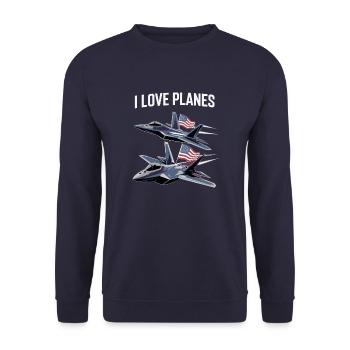 Modern Raptor Formation I Love Planes - Unisex Sweatshirt - navy - Front - Alina (178cm) & Michal (187cm)