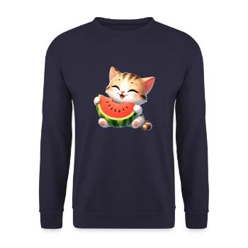 Melon Chat Pastèque Drôle Fruité - Sweat-shirt Unisexe - marine - Devant - Alina (178cm) & Michal (187cm)