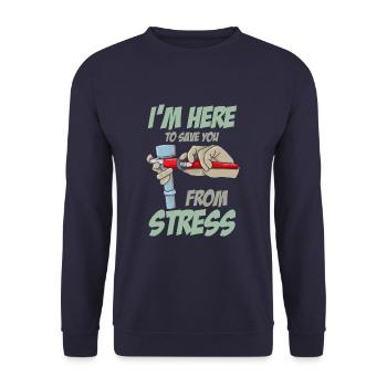 Funny Plumber Saying Save You From Stress Plumbing - Unisex Pullover - Navy - Vorne - Alina (178cm) & Michal (187cm)