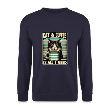Katze und Kaffee ist alles was ich brauche - Unisex Pullover - Navy - Vorne - Alina (178cm) & Michal (187cm)
