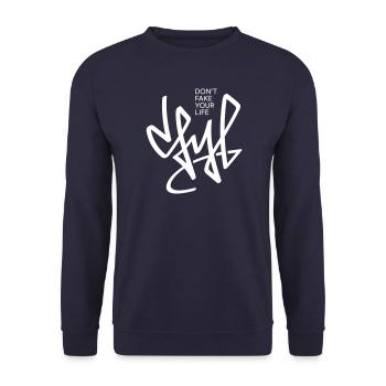 dfyl Signatur-Tag - Unisex Pullover - Navy - Vorne - Alina (178cm) & Michal (187cm)