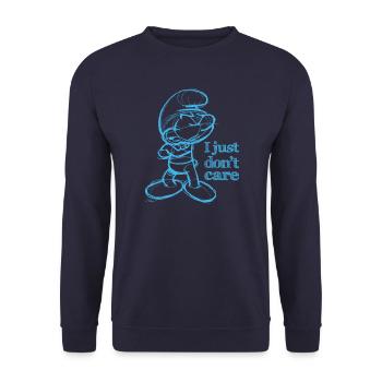 Schtroumpfs Design Avec Citation Je M'en Fous - Sweat-shirt Unisexe - marine - Devant - Alina (178cm) & Michal (187cm)
