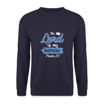 bibel spruch hirte - Unisex Pullover - Navy - Vorne - Alina (178cm) & Michal (187cm)
