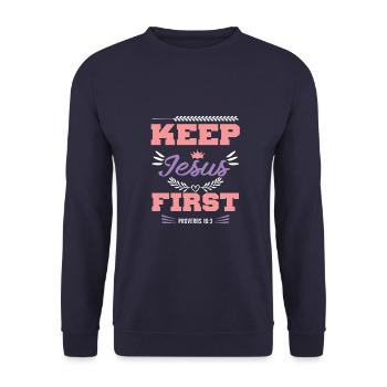 Jésus premier verset biblique - Sweat-shirt Unisexe - marine - Devant - Alina (178cm) & Michal (187cm)