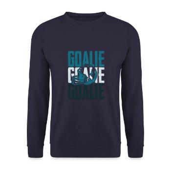 ice hockey goalie spruch - Unisex Pullover - Navy - Vorne - Alina (178cm) & Michal (187cm)