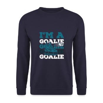 ice hockey goalie verein - Unisex Pullover - Navy - Vorne - Alina (178cm) & Michal (187cm)
