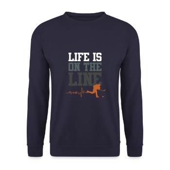 Slogan du club de hockey sur glace - Sweat-shirt Unisexe - marine - Devant - Alina (178cm) & Michal (187cm)