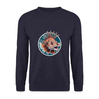 Farbenfroher Rotfeuerfisch Korallenfisch - Unisex Pullover - Navy - Vorne - Alina (178cm) & Michal (187cm)