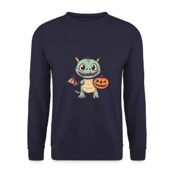 Drache Halloween Lustig Zombie - Unisex Pullover - Navy - Vorne - Alina (178cm) & Michal (187cm)