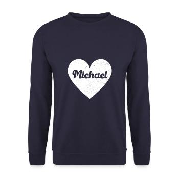 Michael First Name Gift Idea Heart Love I Love - Unisex Sweatshirt - navy - Front - Alina (178cm) & Michal (187cm)