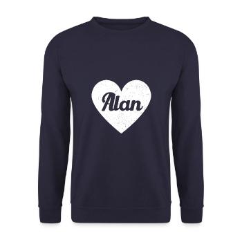 Alan Vorname Geschenkidee Herz Love Ich liebe Alan - Unisex Pullover - Navy - Vorne - Alina (178cm) & Michal (187cm)