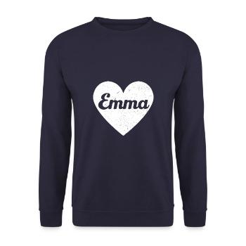 Emma First Name Gift Idea Heart Love I Love - Unisex Sweatshirt - navy - Front - Alina (178cm) & Michal (187cm)