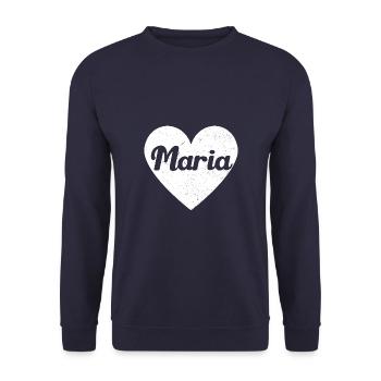 Maria Vorname Geschenkidee Herz Love Ich liebe - Unisex Pullover - Navy - Vorne - Alina (178cm) & Michal (187cm)