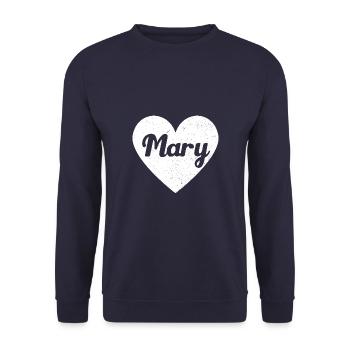 Mary First Name Gift Idea Heart Love I Love - Unisex Sweatshirt - navy - Front - Alina (178cm) & Michal (187cm)