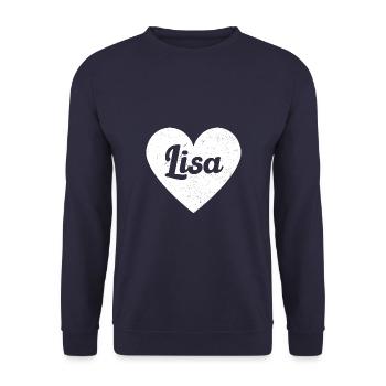 Lisa Prénom Idée Cadeau Coeur Amour J’aime Lisa - Sweat-shirt Unisexe - marine - Devant - Alina (178cm) & Michal (187cm)