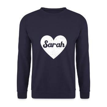 Sarah Vorname Geschenkidee Herz Love Ich liebe - Unisex Pullover - Navy - Vorne - Alina (178cm) & Michal (187cm)
