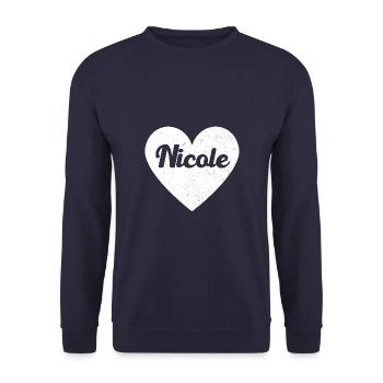 Nicole Vorname Geschenkidee Herz Love Ich liebe - Unisex Pullover - Navy - Vorne - Alina (178cm) & Michal (187cm)