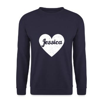 Jessica Vorname Geschenkidee Herz Love Ich liebe - Unisex Pullover - Navy - Vorne - Alina (178cm) & Michal (187cm)