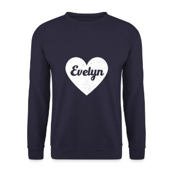 Evelyn First Name Gift Idea Heart Love I Love - Unisex Sweatshirt - navy - Front - Alina (178cm) & Michal (187cm)