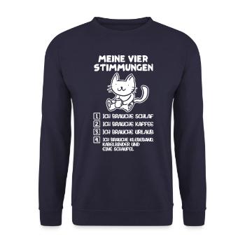 Lustige Katze Stimmung Kaffee Büro Geschenk Fun - Unisex Pullover - Navy - Vorne - Alina (178cm) & Michal (187cm)