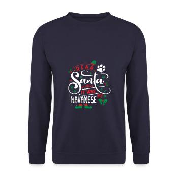Weihnachten Santa Clause Hund Havaneser - Unisex Pullover - Navy - Vorne - Alina (178cm) & Michal (187cm)