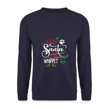Weihnachten Santa Hunderasse Whippet - Unisex Pullover - Navy - Vorne - Alina (178cm) & Michal (187cm)