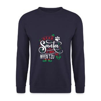 Weihnachten Weihnachsmann Hund Affen Tzu - Unisex Pullover - Navy - Vorne - Alina (178cm) & Michal (187cm)