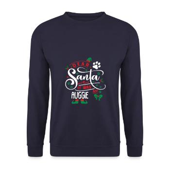Weihnachten Weihnachtsmann Hund Auggie - Unisex Pullover - Navy - Vorne - Alina (178cm) & Michal (187cm)