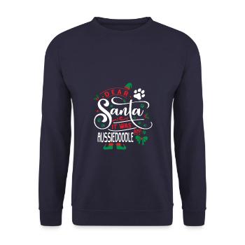 Weihnachten Weihnachtsman Hund Australischer Pudel - Unisex Pullover - Navy - Vorne - Alina (178cm) & Michal (187cm)