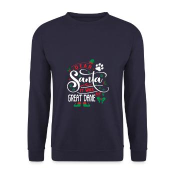 Hund Weihnachten Hunderasse Deutsche Dogge - Unisex Pullover - Navy - Vorne - Alina (178cm) & Michal (187cm)