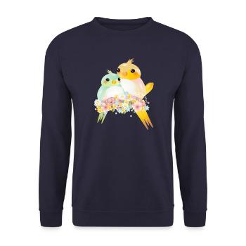 two roundish canaries in a splendour of flowers - Unisex Sweatshirt - navy - Front - Alina (178cm) & Michal (187cm)