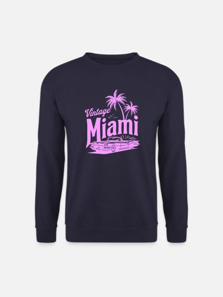 Vintage Miami Pink Palmen & Oldtimer Design - Unisex Pullover - Navy