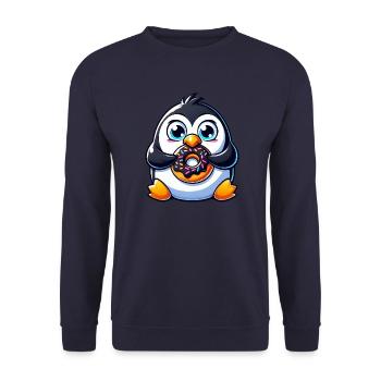 Pingouin Dessin animé Dick Candy Cute Donut - Sweat-shirt Unisexe - marine - Devant - Alina (178cm) & Michal (187cm)