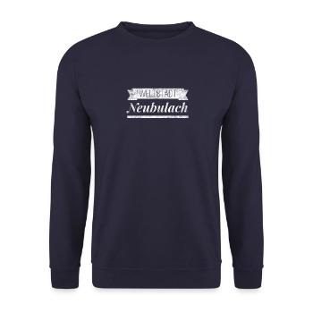 Neubulach T-Shirt & Neubulacher Geschenke - Unisex Pullover - Navy - Vorne - Alina (178cm) & Michal (187cm)