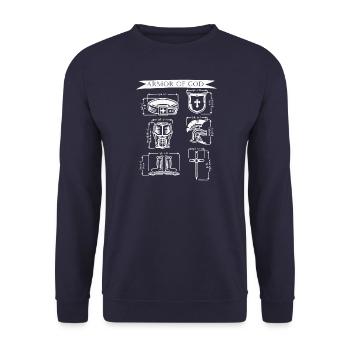 Geistliche Waffenrüstung Christlicher Glaube Bibel - Unisex Pullover - Navy - Vorne - Alina (178cm) & Michal (187cm)