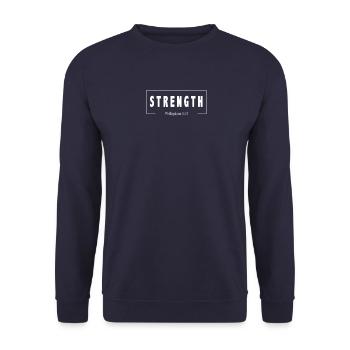 Chemises chrétiennes Force de la force Jésus Chrétien - Sweat-shirt Unisexe - marine - Devant - Alina (178cm) & Michal (187cm)