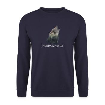 Preserve & Protect Wolf Klimawandel - Unisex Pullover - Navy - Vorne - Alina (178cm) & Michal (187cm)
