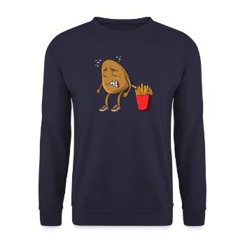Funny French Fries Gift with Potato Pooping Fries - Unisex Pullover - Navy - Vorne - Alina (178cm) & Michal (187cm)