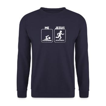 Jesus Lifeguard Goes on Water Christian Humor - Unisex Sweatshirt - navy - Front - Alina (178cm) & Michal (187cm)