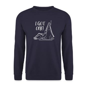 I got one Braut Ehe Hochzeit Junggesellenabschied - Unisex Pullover - Navy - Vorne - Alina (178cm) & Michal (187cm)