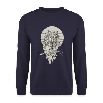 Steampunk Eule owl mechanisch geometrisch - Unisex Pullover - Navy - Vorne - Alina (178cm) & Michal (187cm)