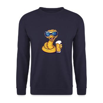 Schlange Kobra Apres Ski Bier Comic - Unisex Pullover - Navy - Vorne - Alina (178cm) & Michal (187cm)