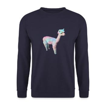 Alpaka, Llama, lama, beige,graffiti,bunt,pastell - Unisex Pullover - Navy - Vorne - Alina (178cm) & Michal (187cm)