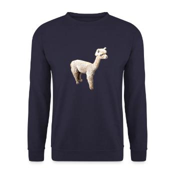 Alpaka, Llama, lama, beige,graffiti,bunt - Unisex Pullover - Navy - Vorne - Alina (178cm) & Michal (187cm)