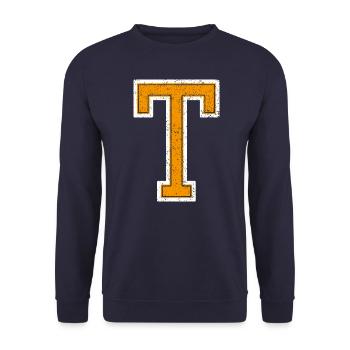 T - Buchstabe / College Style - Unisex Pullover - Navy - Vorne - Alina (178cm) & Michal (187cm)