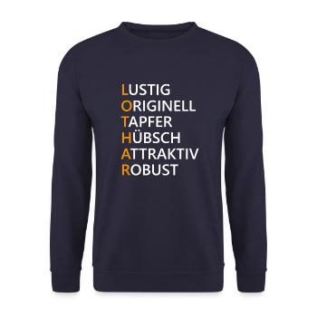 Lothar Name Geschenk - Unisex Pullover - Navy - Vorne - Alina (178cm) & Michal (187cm)