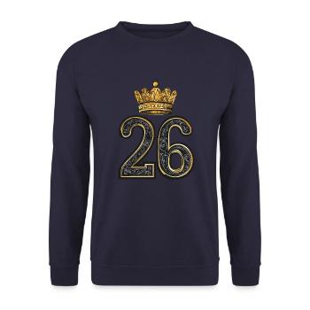 26 Zahl Krone - Unisex Pullover - Navy - Vorne - Alina (178cm) & Michal (187cm)