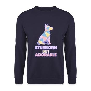 Stur, aber liebenswert – Pastellfarbener geometrischer Hund - Unisex Pullover - Navy - Vorne - Alina (178cm) & Michal (187cm)